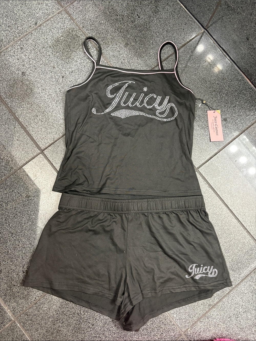 Juicy Couture Black Cami & Short Sleep Set with Rhinestone Logo